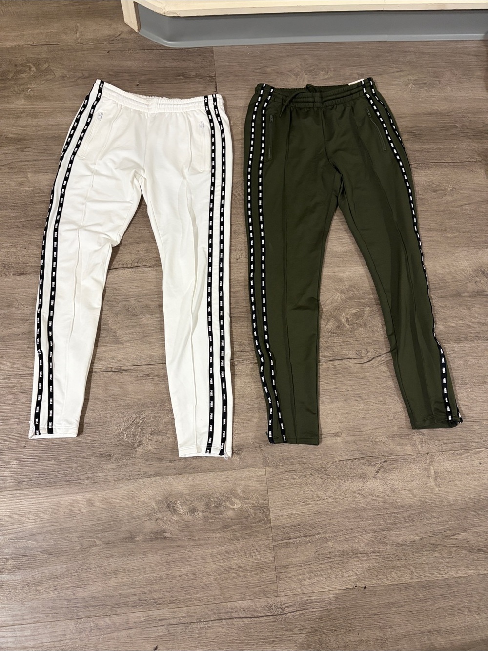 PINK Victoria's Secret Side-Stripe Sweatpants — White & Olive
